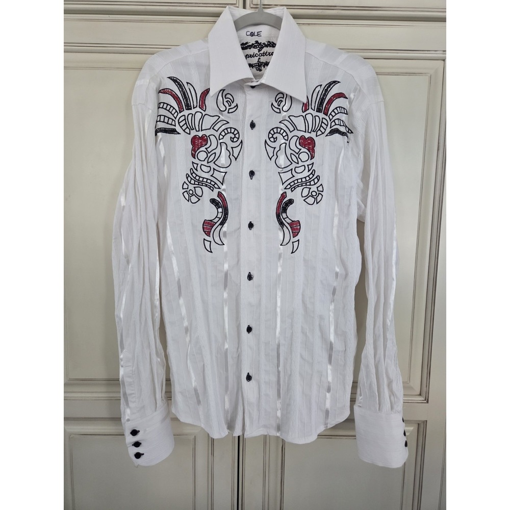Apricottree Embroidered Beaded Shirt Men's Large Aztez Mayan Western Artsy‎ Fly